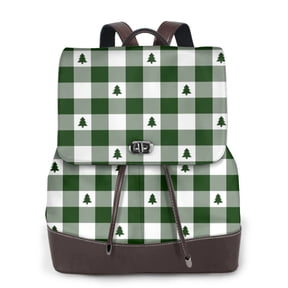 Defioc Green White Christmas Tree Lumberjack Plaid Print PU Leather Backpack,Backpack Purse for Women Fashion Multipurpose Design Handbag Ladies Bags Travel Backpack