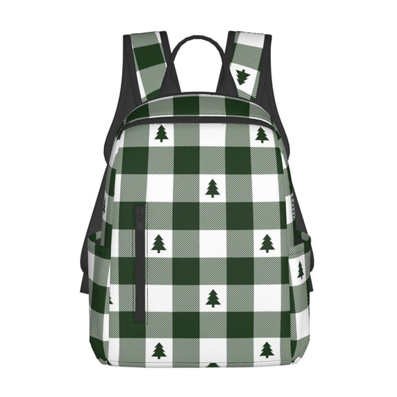 Defioc Green White Lumberjack Plaid Pattern Travel Laptop Backpack,Lightweight Backpack Travel Hiking Daypack Backpack Work Bag for Men Women