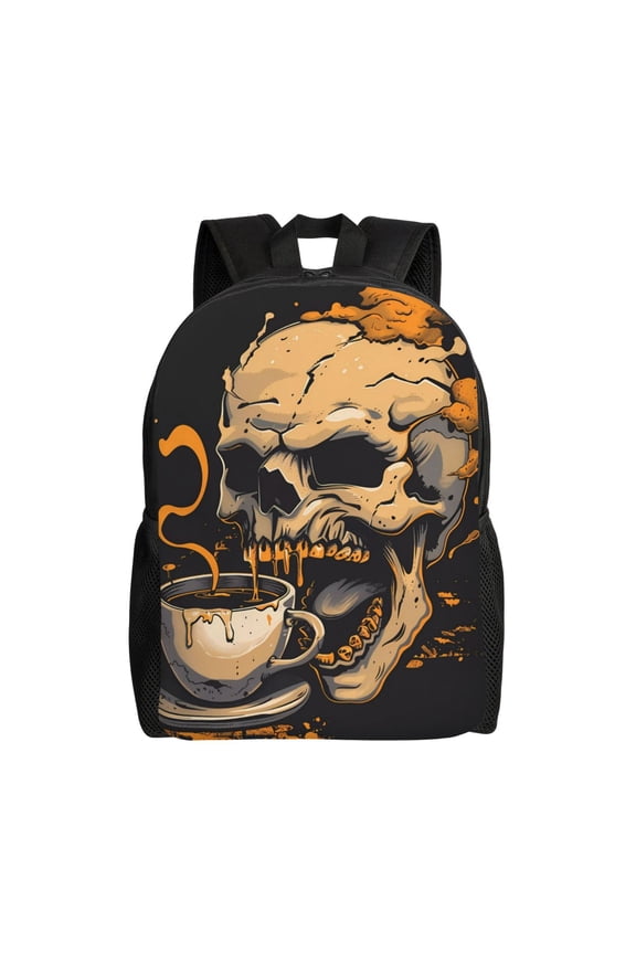 Grim Coffee Skull Print Backpack -Travel,or Work Bookbag Daypacks with 15-Inch Laptop Sleeve and Dual Water Bottle Pockets