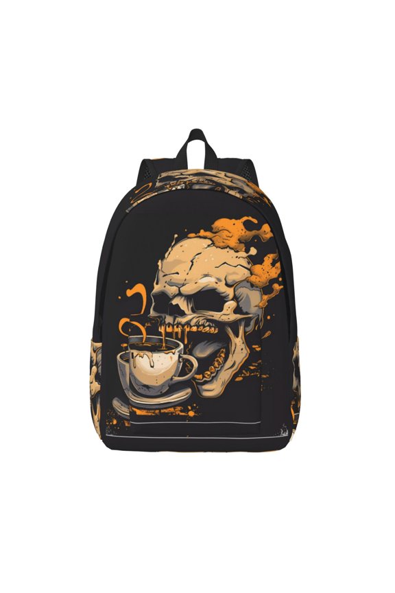 Grim Coffee Skull for Canvas Backpack,Travel Rucksack Unisex Knapsack Laptop Backpack for Work & College -Medium