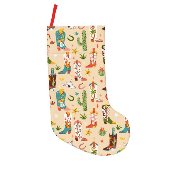 Defioc Groovy American Western Footwear for Christmas Stockings 18" Personalized Holiday Stocking for Family, Farmhouse Decor, Xmas Tree Decoration, 1 Pack
