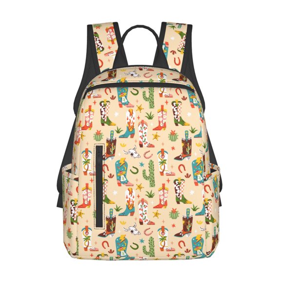 Defioc Groovy American Western Footwear Pattern Travel Laptop Backpack,Lightweight Backpack Travel Hiking Daypack Backpack Work Bag for Men Women