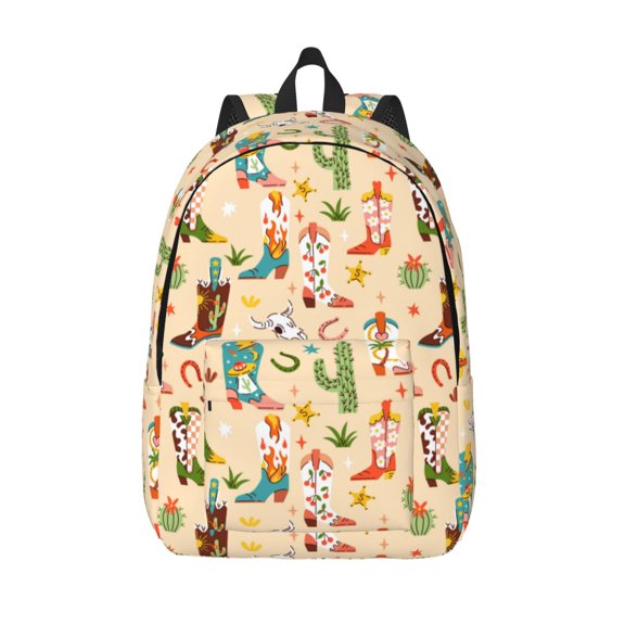 Defioc Groovy American Western Footwear for Canvas Backpack,Travel Rucksack Unisex Knapsack Laptop Backpack for Work & College -Small