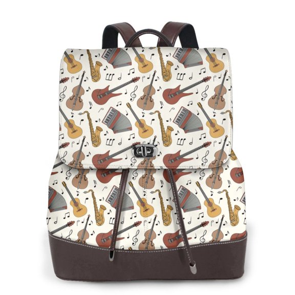 Defioc Guitar Print PU Leather Backpack,Backpack Purse for Women Fashion Multipurpose Design Handbag Ladies Bags Travel Backpack