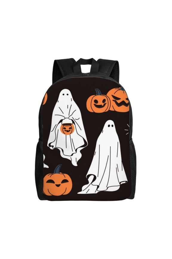 Halloween Ghosts And Pumpkins Print Backpack -Travel,or Work Bookbag Daypacks with 15-Inch Laptop Sleeve and Dual Water Bottle Pockets