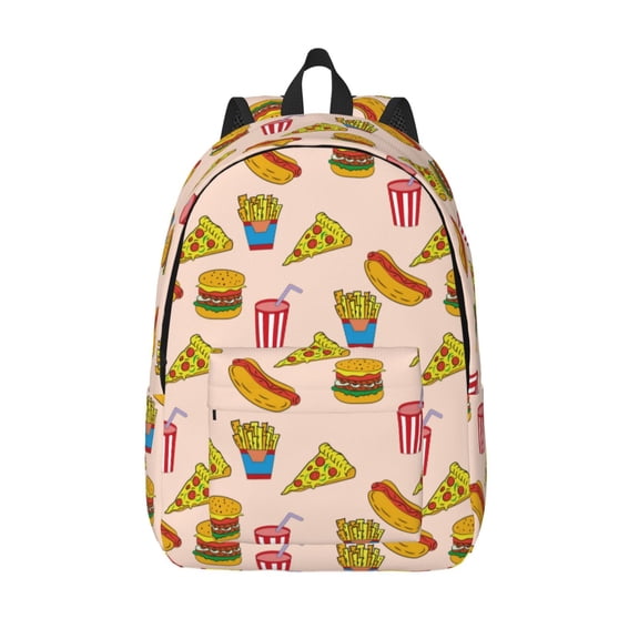 Defioc Hamburger Pizza Coke for Canvas Backpack,Travel Rucksack Unisex Knapsack Laptop Backpack for Work & College -Small