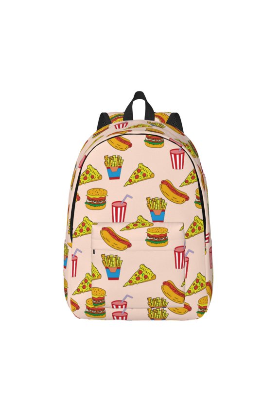 Hamburger Pizza Coke for Canvas Backpack,Travel Rucksack Unisex Knapsack Laptop Backpack for Work & College -Small