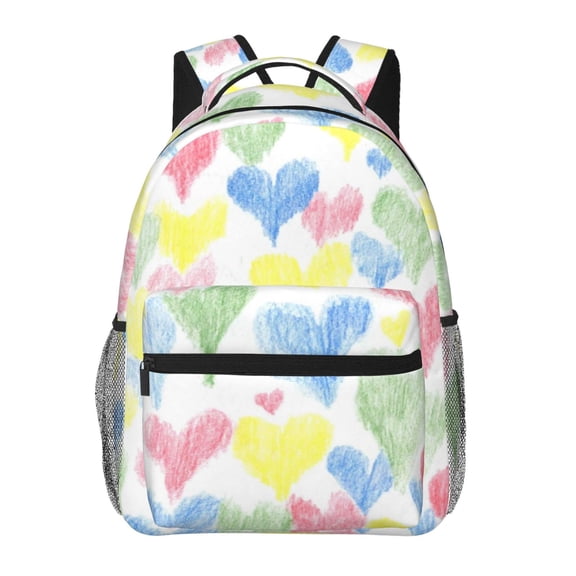Defioc Hand Drawn Colored Hearts Pattern Laptop Backpack,Travel Backpack Outdoor Activities Bag Daypack for Travel Hiking Shopping Daily