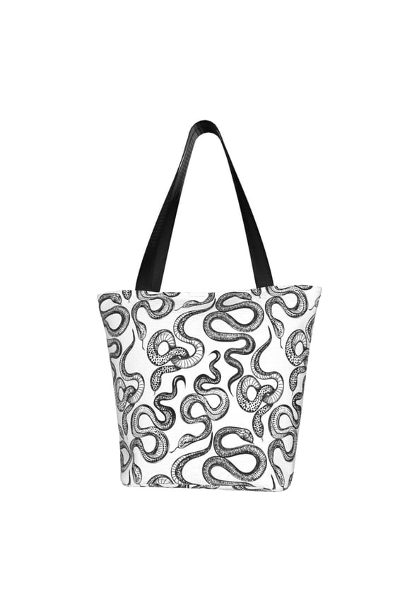 Hand Drawn Snake Print Tote Bag for Women,Shoulder Bag with Zipper Casual Tote's Handbag Big Capacity Shoulder Bag with Inner Pocket Fit for Shopping,Office,Travel