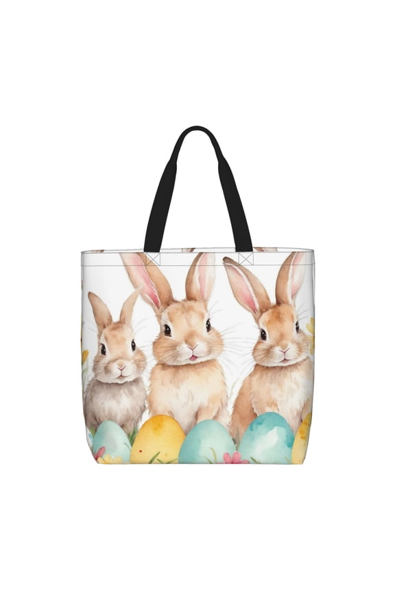 Happy Easter Pattern Tote Bag for Women,Large Capacity Tote Bag with Zipper Casual Shoulder Handbags Shopping Bag