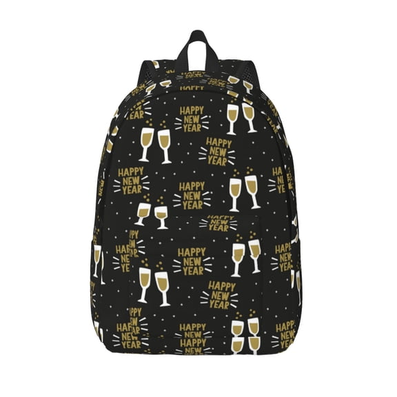 Defioc Happy New Year for Canvas Backpack,Travel Rucksack Unisex Knapsack Laptop Backpack for Work & College -Medium