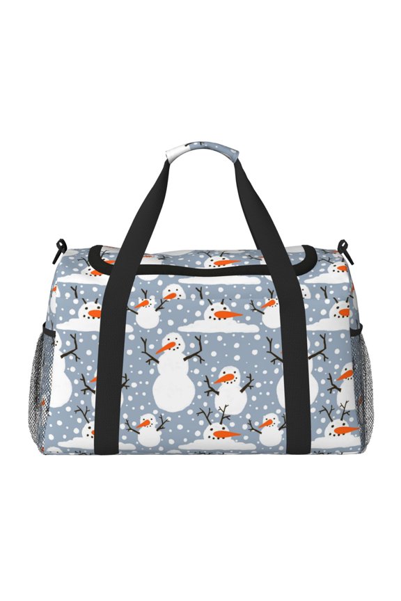 Happy Snowmen Snowfall Print Hand Travel Bag - Foldable Travel Duffel Bags for Men Women -Sport Gym Bag - Overnight Travel Duffel Bag - Adjustable Shoulder Strap
