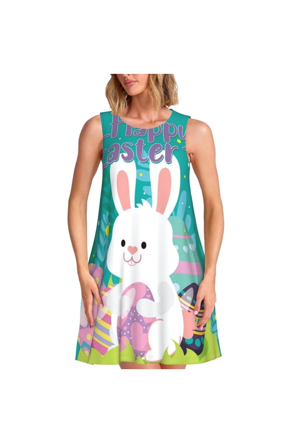 Happy easter Pattern Women's Summer Dresses 2025 Beach Casual Sleeveless Tank Loose Sundress Beach Vacation Clothes with Pocket -3X-Large