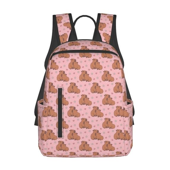 Defioc Heart Capybara Pattern Travel Laptop Backpack,Lightweight Backpack Travel Hiking Daypack Backpack Work Bag for Men Women