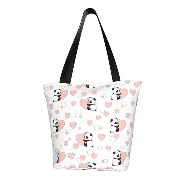 Defioc Heart Panda Print Tote Bag for Women,Shoulder Bag with Zipper Casual Tote's Handbag Big Capacity Shoulder Bag with Inner Pocket Fit for Shopping,Office,Travel