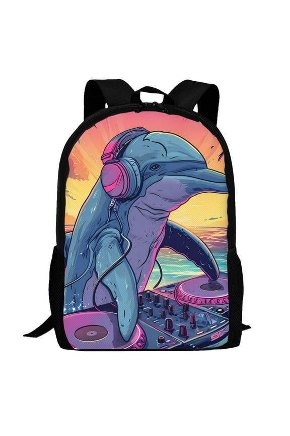 Hip-Hop DJ Dolphin Pattern Carry on Backpack,16.5x12.5x5.5 Personal Item Bag Carry On Backpack Water Resistant Lightweight Daypack