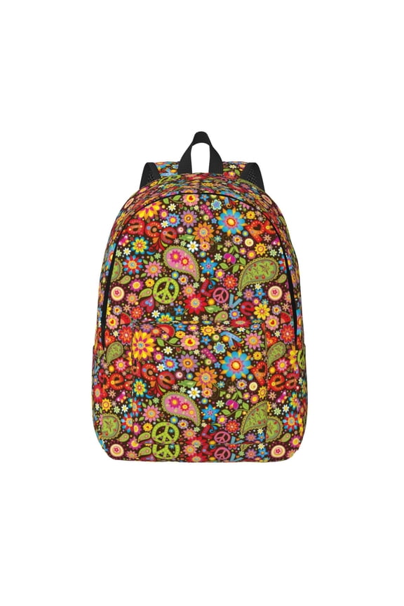 Hippie Peace Love for Canvas Backpack,Travel Rucksack Unisex Knapsack Laptop Backpack for Work & College -Small