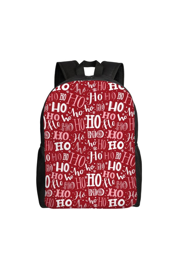 Ho Funny Christmas Print Backpack -Travel,or Work Bookbag Daypacks with 15-Inch Laptop Sleeve and Dual Water Bottle Pockets
