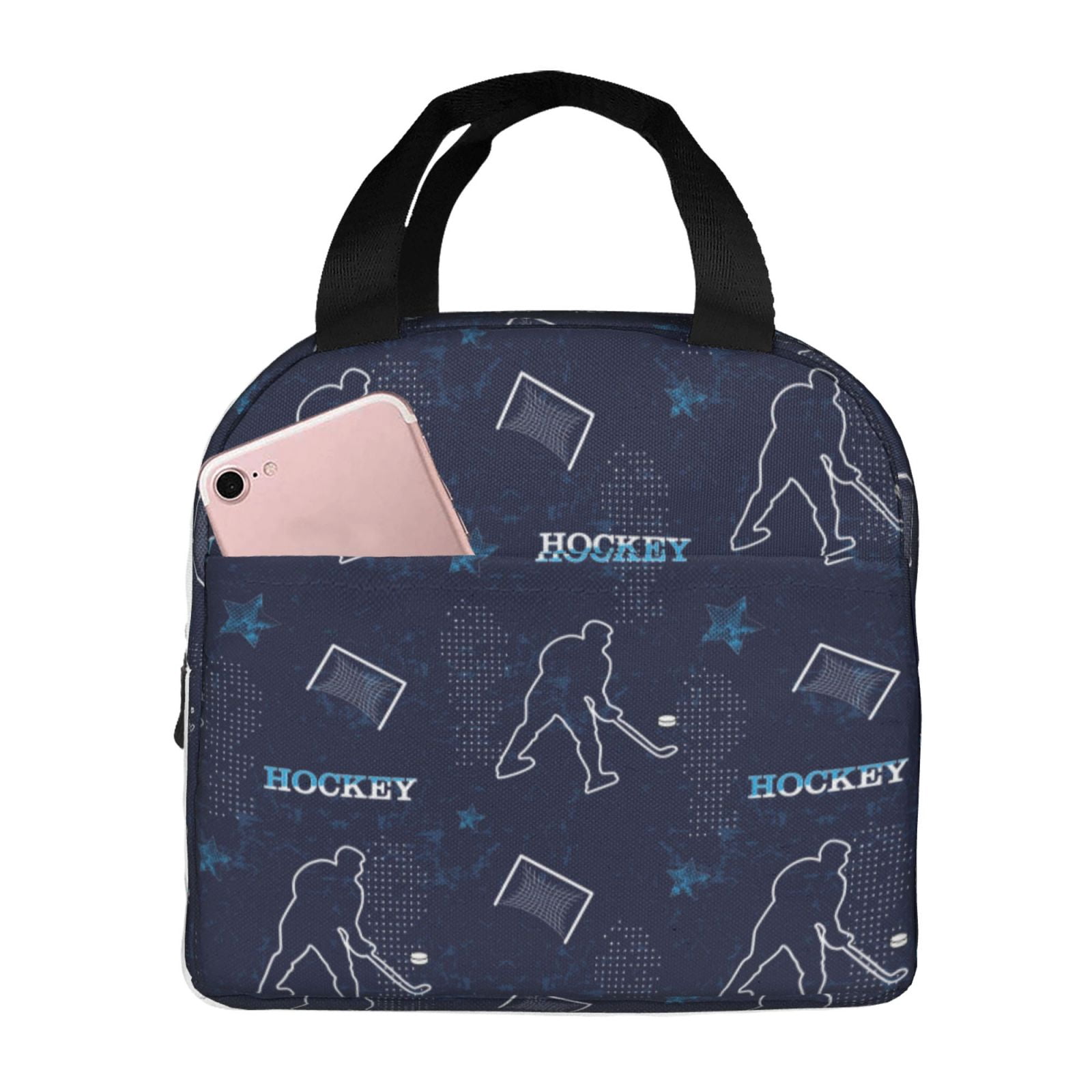 Defioc Hockey Players Print Lunch Box,Lunch Bag for Women Men Reusable Insulated Lunch Tote for Work/Office/Picnic/Travel