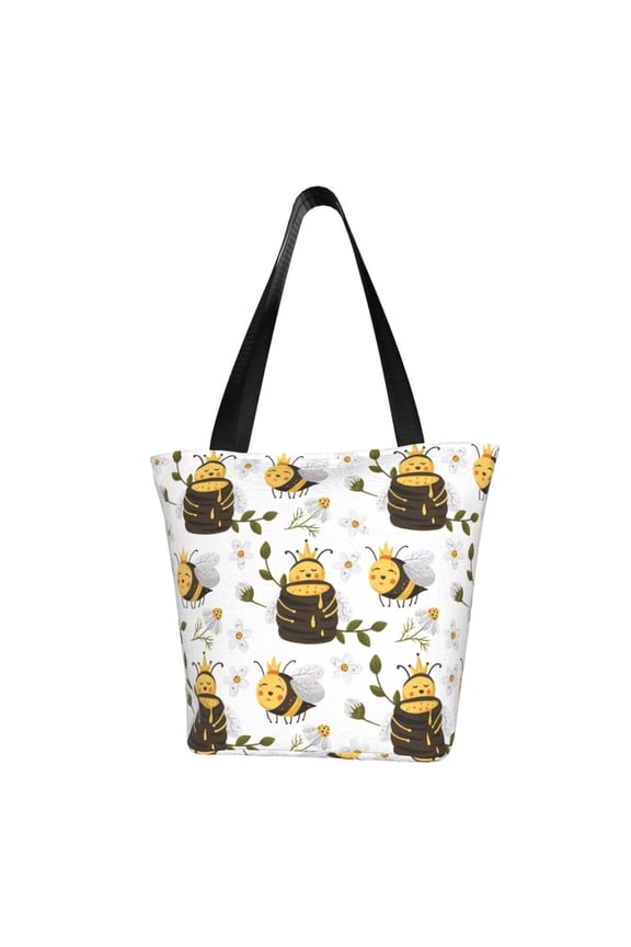 Honey Bee Insect Print Tote Bag for Women,Shoulder Bag with Zipper Casual Tote's Handbag Big Capacity Shoulder Bag with Inner Pocket Fit for Shopping,Office,Travel