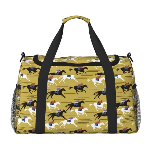 Defioc Horsemen In Horseraces Print Hand Travel Bag - Foldable Travel Duffel Bags for Men Women -Sport Gym Bag - Overnight Travel Duffel Bag - Adjustable Shoulder Strap