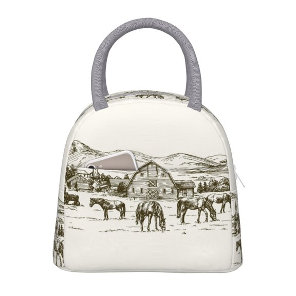 Defioc Horses Grazing On Meadow Print LunchBag for Women and Men - Leakproof Cooler Tote Bag Organizer - Reusable Lunch Box for Office/Picnic/Hiking/Beach