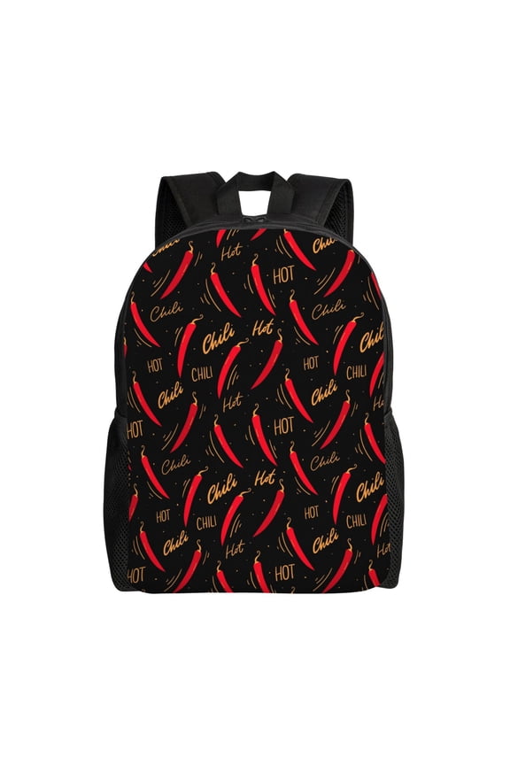 Hot Chili Print Backpack -Travel,or Work Bookbag Daypacks with 15-Inch Laptop Sleeve and Dual Water Bottle Pockets