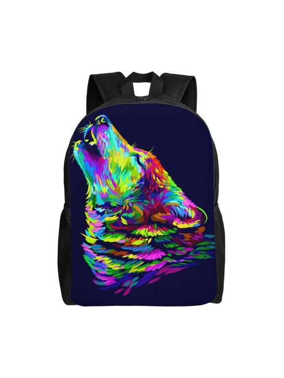Howling Wolf Print Backpack -Travel,or Work Bookbag Daypacks with 15-Inch Laptop Sleeve and Dual Water Bottle Pockets