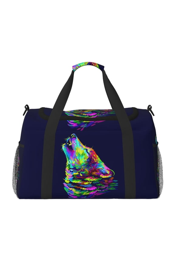 Howling Wolf Print Hand Travel Bag - Foldable Travel Duffel Bags for Men Women -Sport Gym Bag - Overnight Travel Duffel Bag - Adjustable Shoulder Strap