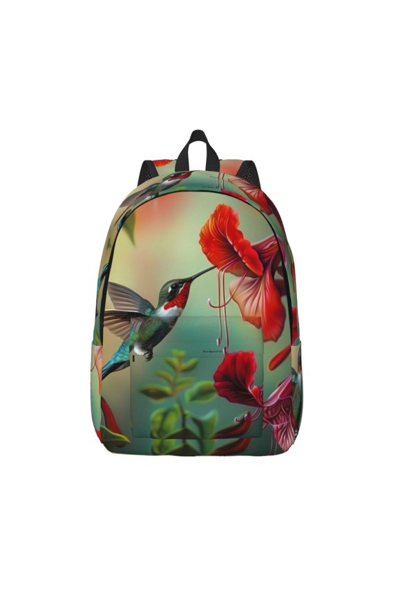 Hummingbird Floral Paradise for Canvas Backpack,Travel Rucksack Unisex Knapsack Laptop Backpack for Work & College -Medium