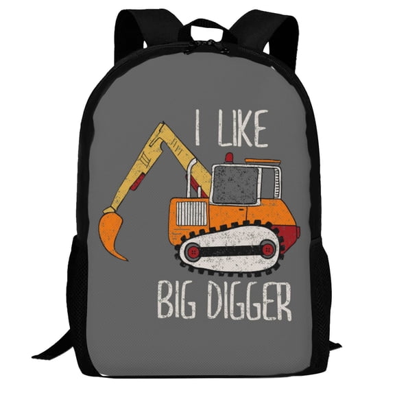 Defioc I Like Big Digger Pattern Carry on Backpack,16.5x12.5x5.5 Personal Item Bag Carry On Backpack Water Resistant Lightweight Daypack