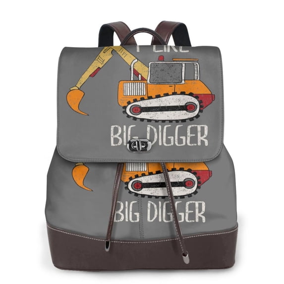 Defioc I Like Big Digger Print PU Leather Backpack,Backpack Purse for Women Fashion Multipurpose Design Handbag Ladies Bags Travel Backpack