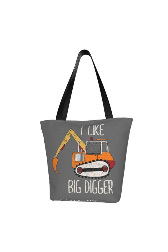 I Like Big Digger Print Tote Bag for Women,Shoulder Bag with Zipper Casual Tote's Handbag Big Capacity Shoulder Bag with Inner Pocket Fit for Shopping,Office,Travel
