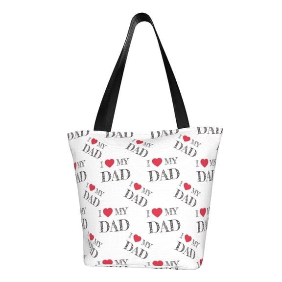 Defioc I Love My Dad Print Tote Bag for Women,Shoulder Bag with Zipper Casual Tote's Handbag Big Capacity Shoulder Bag with Inner Pocket Fit for Shopping,Office,Travel