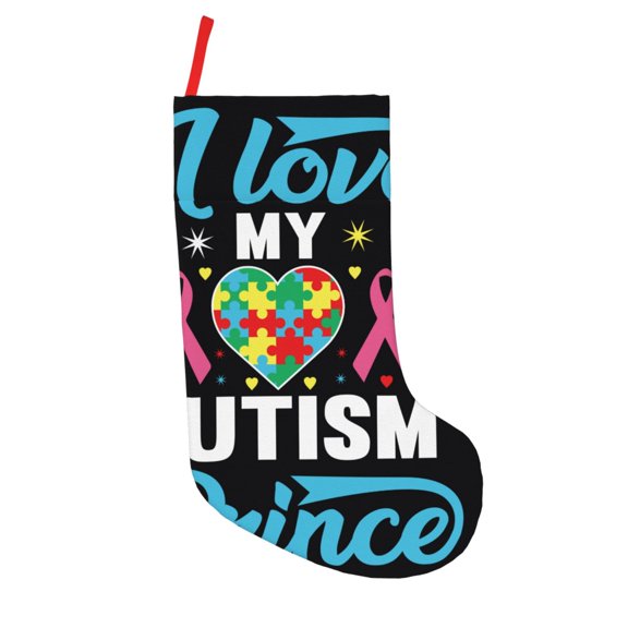 Defioc I Love My Autism for Christmas Stockings 18" Personalized Holiday Stocking for Family, Farmhouse Decor, Xmas Tree Decoration, 1 Pack