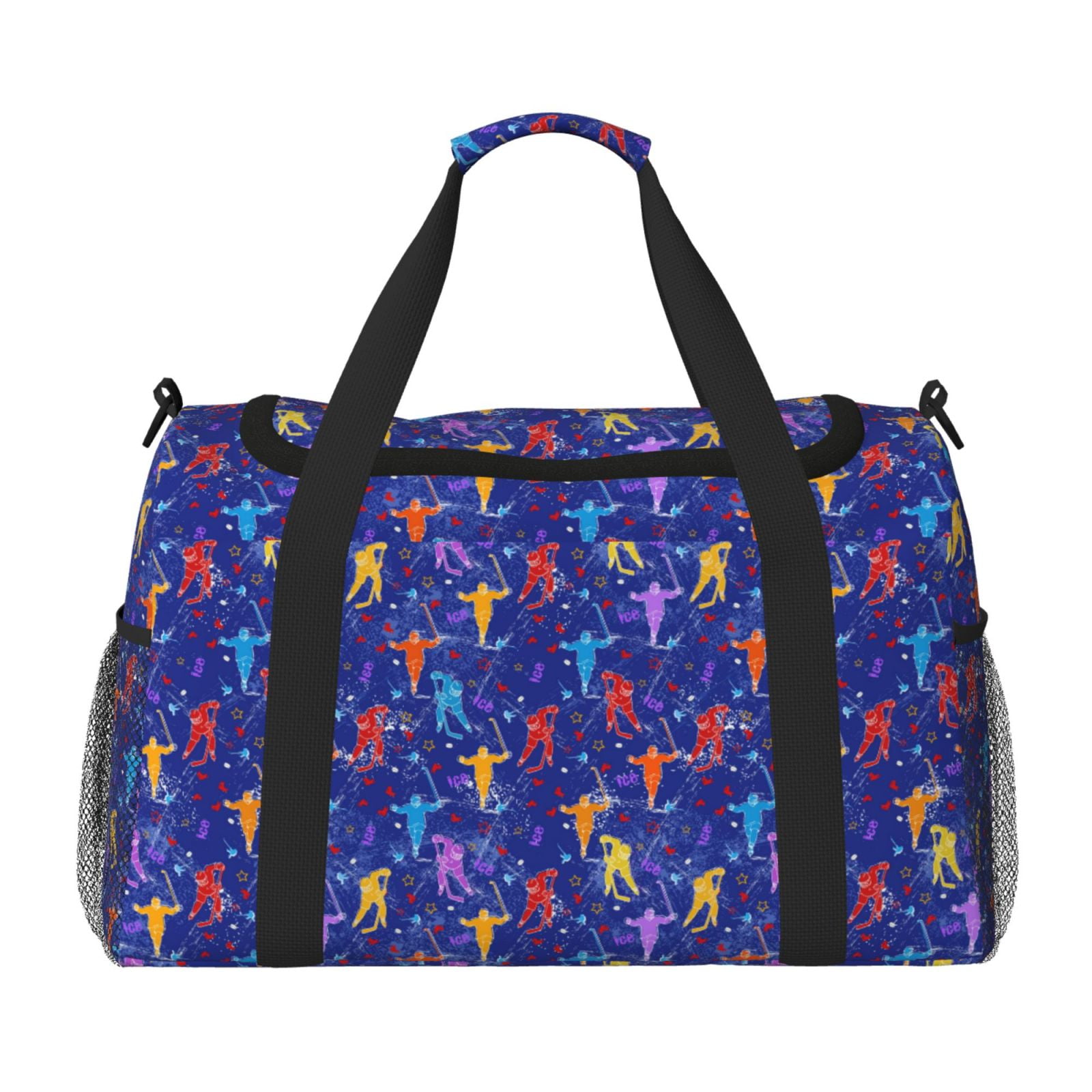 Defioc Ice Hockey Players With Puck Print Hand Travel Bag - Foldable Travel Duffel Bags for Men Women -Sport Gym Bag - Overnight Travel Duffel Bag - Adjustable Shoulder Strap