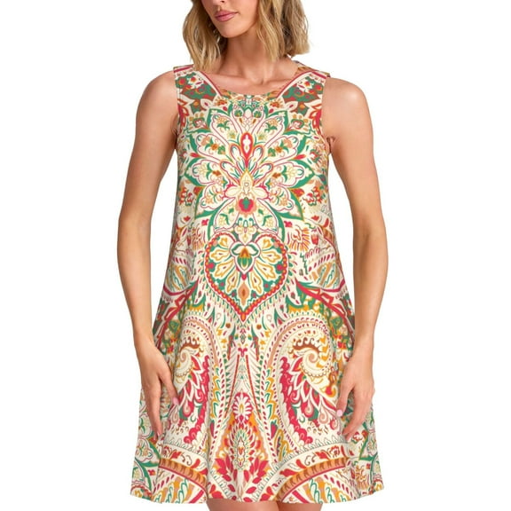 Defioc Indian Paisley 1 Pattern Women's Summer Dresses 2025 Beach Casual Sleeveless Tank Loose Sundress Beach Vacation Clothes with Pocket -Large