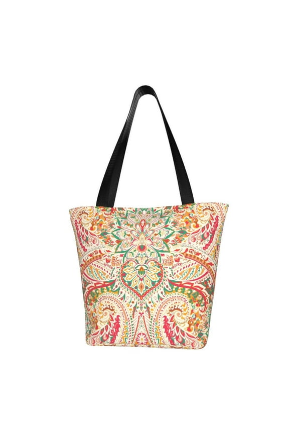 Indian Paisley 1 Print Tote Bag for Women,Shoulder Bag with Zipper Casual Tote's Handbag Big Capacity Shoulder Bag with Inner Pocket Fit for Shopping,Office,Travel