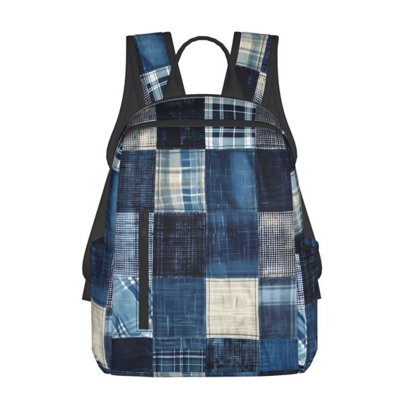 Defioc Indigo Patchwork Quilt Pattern Travel Laptop Backpack,Lightweight Backpack Travel Hiking Daypack Backpack Work Bag for Men Women