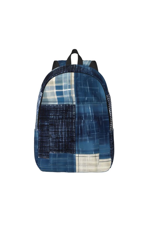Indigo Patchwork Quilt for Canvas Backpack,Travel Rucksack Unisex Knapsack Laptop Backpack for Work & College -Medium