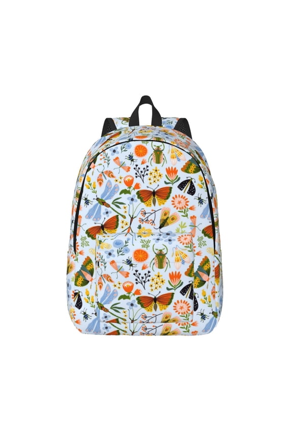 Insects and Flowers for Canvas Backpack,Travel Rucksack Unisex Knapsack Laptop Backpack for Work & College -Small