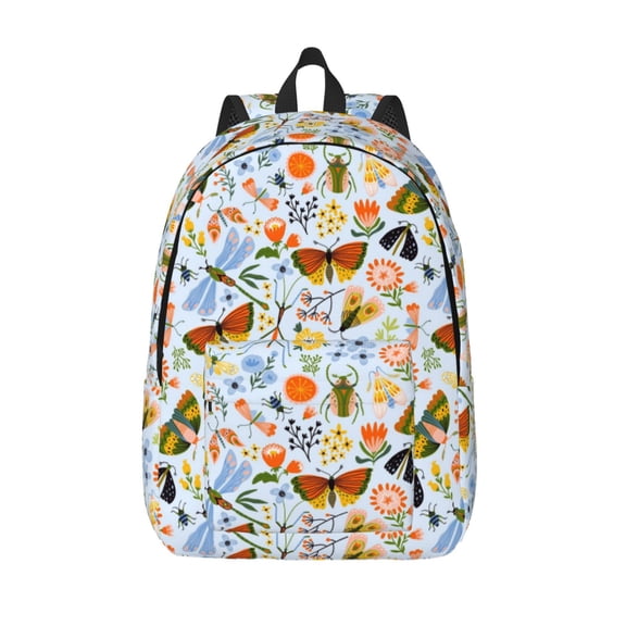 Defioc Insects and Flowers for Canvas Backpack,Travel Rucksack Unisex Knapsack Laptop Backpack for Work & College -Small