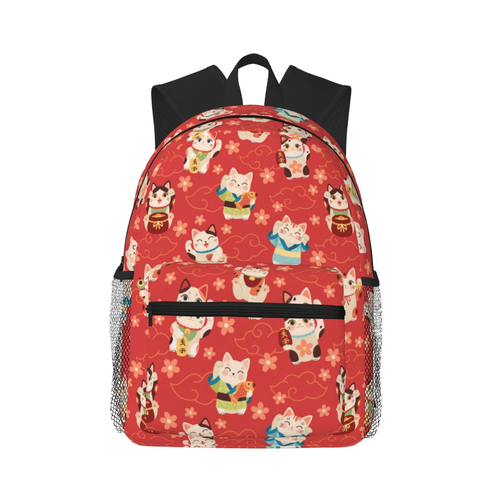 Defioc Japanese Maneki Cats Pattern Laptop Backpack for Men and Women,Casual Backpack Dayback Sports Bookbag for Travel Running Hiking