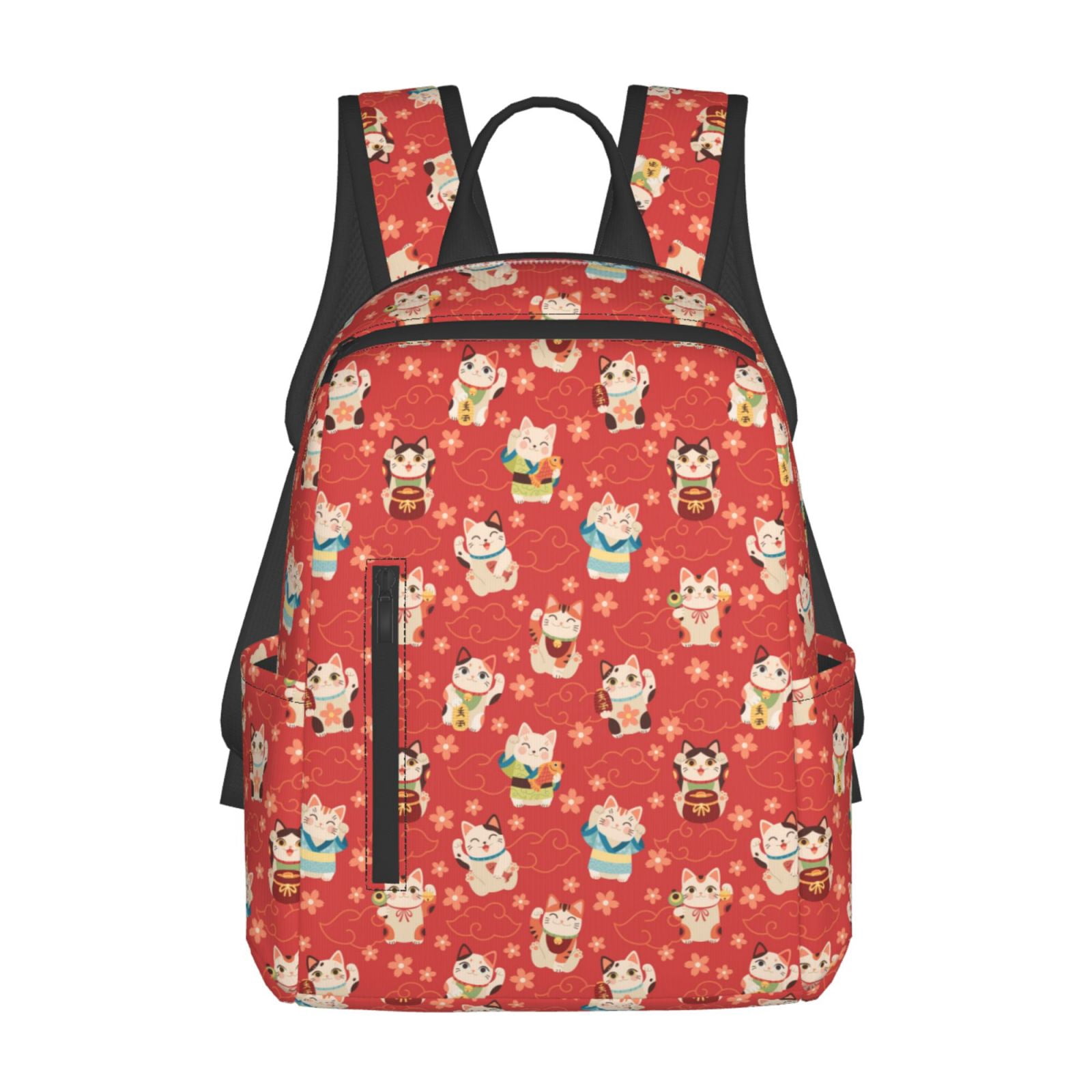 Defioc Japanese Maneki Cats Pattern Travel Laptop Backpack,Lightweight Backpack Travel Hiking Daypack Backpack Work Bag for Men Women