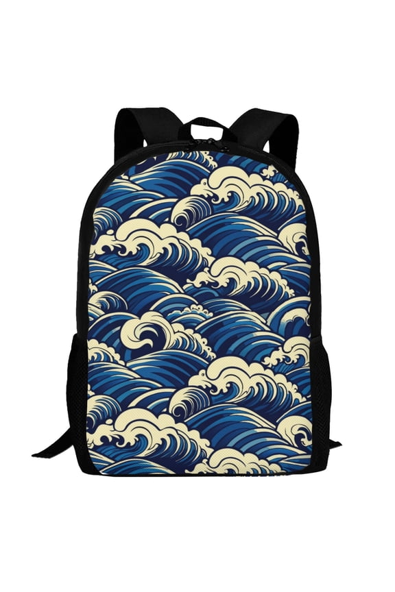 Japanese Water Wave Pattern Carry on Backpack,16.5x12.5x5.5 Personal Item Bag Carry On Backpack Water Resistant Lightweight Daypack