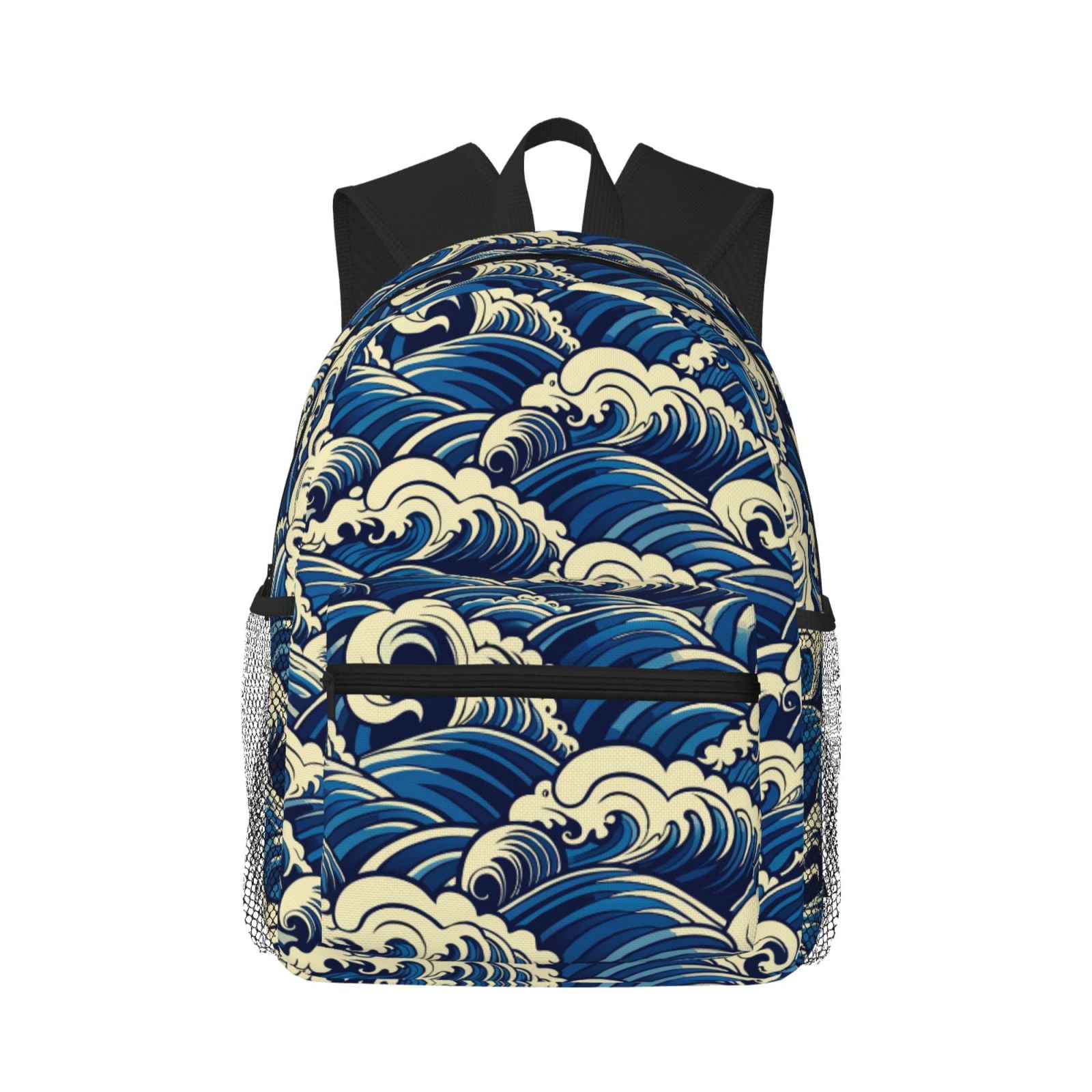 Defioc Japanese Water Wave Pattern Laptop Backpack for Men and Women,Casual Backpack Dayback Sports Bookbag for Travel Running Hiking