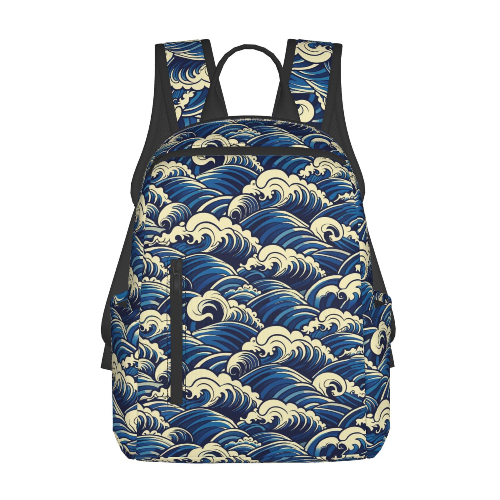 Defioc Japanese Water Wave Pattern Travel Laptop Backpack,Lightweight Backpack Travel Hiking Daypack Backpack Work Bag for Men Women