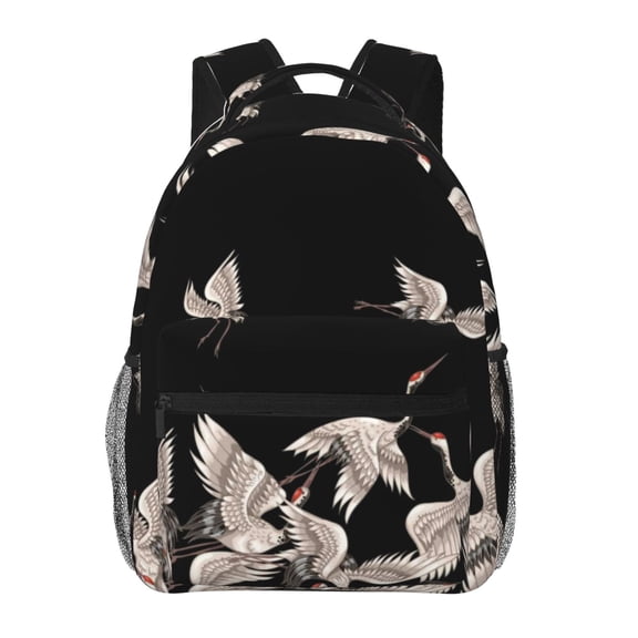 Defioc Japanese White Crane Pattern Laptop Backpack,Travel Backpack Outdoor Activities Bag Daypack for Travel Hiking Shopping Daily