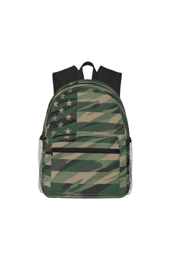 Jungle Green Camo USA Flag Pattern Laptop Backpack for Men and Women,Casual Backpack Dayback Sports Bookbag for Travel Running Hiking