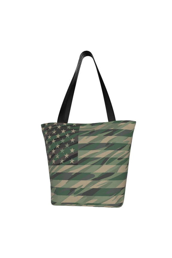 Jungle Green Camo USA Flag Print Tote Bag for Women,Shoulder Bag with Zipper Casual Tote's Handbag Big Capacity Shoulder Bag with Inner Pocket Fit for Shopping,Office,Travel